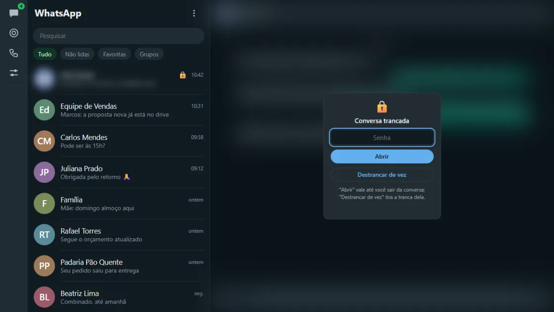 A chat locked by ZapZen, blurred, with the password prompt in the middle of the screen.